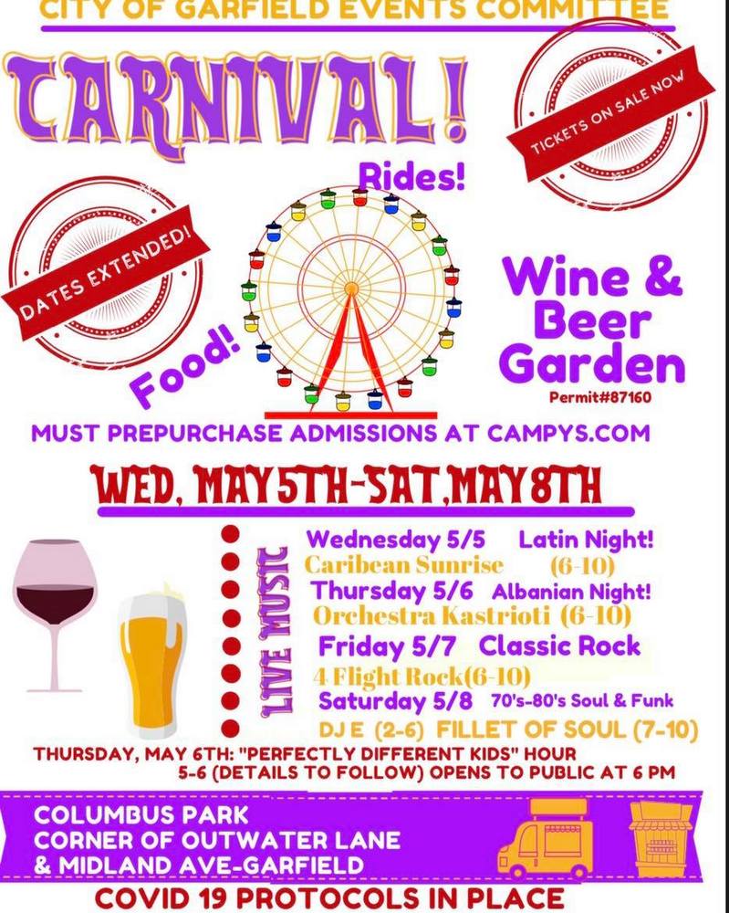 Garfield Carnival (Extended Dates!) 2021 Garfield, NJ NJ Carnivals